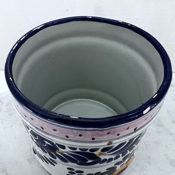 Ceramic 7" Jar Canister Lid Floral Geometric Pink/Blue/White Artisan Talavara - Picture 8 of 8